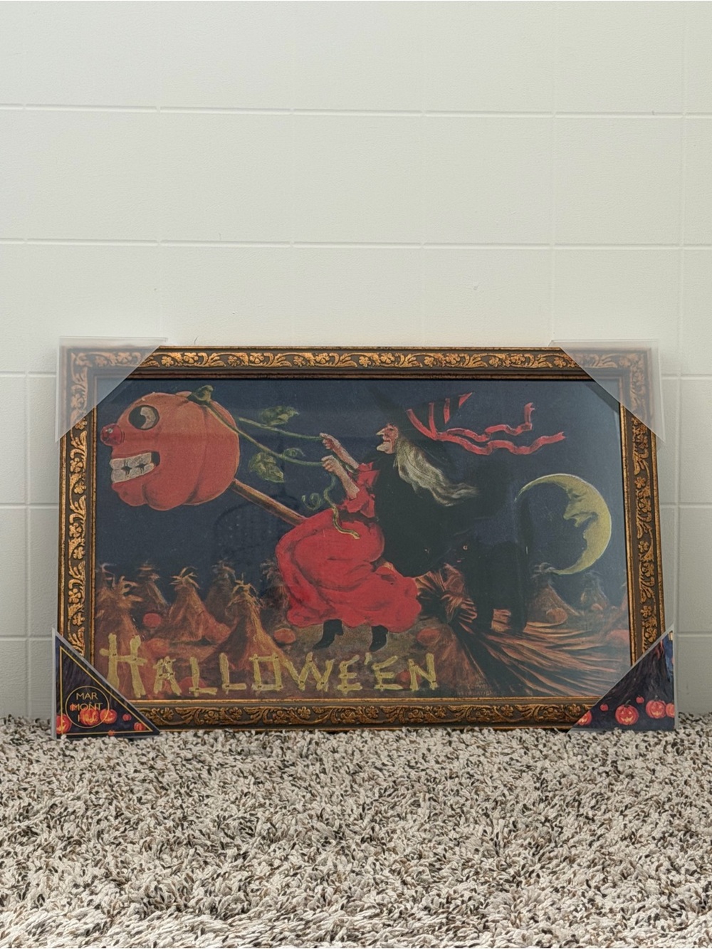 Marmont Hill Halloween Gold Framed Vintage Style Witch Wall Hanging Picture NEW
